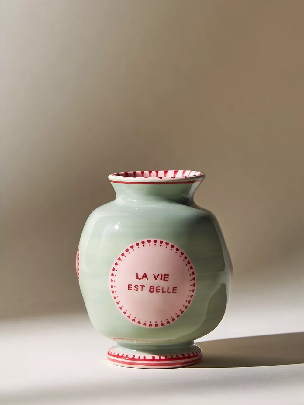 Anthropologie x Laetitia Rouget Love Vase La Vie est Belle Pink and Green - Picture 2 of 2